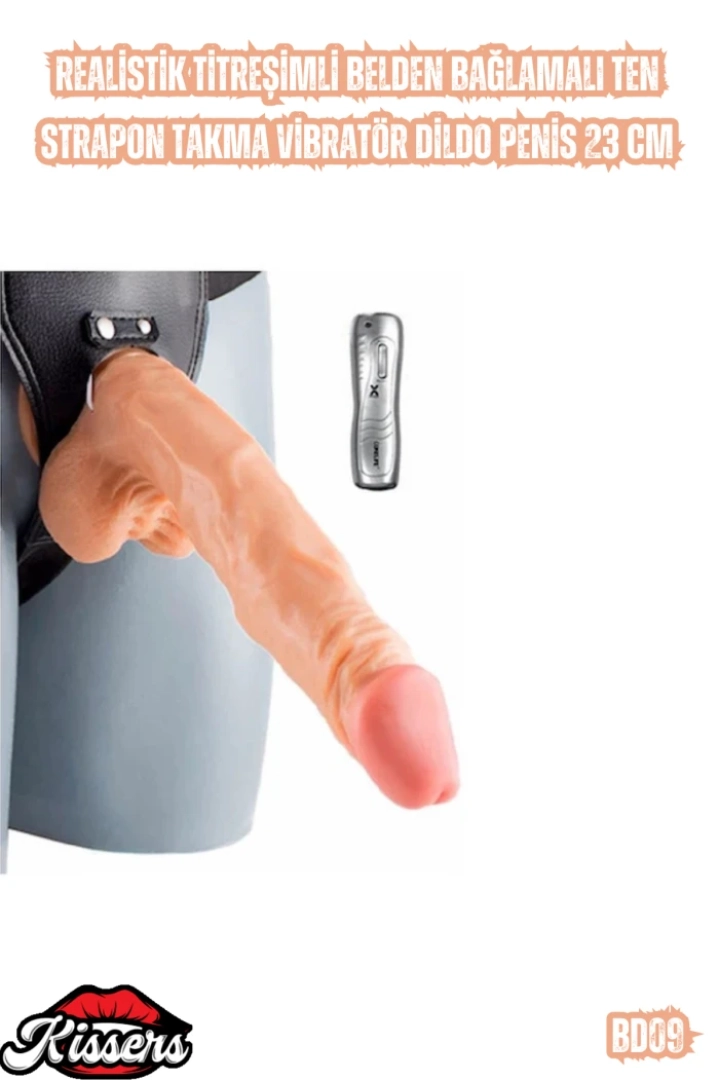 #7214 - Titreşimli Belden Bağlamalı Ten Rengi Dildo Penis 23 Cm