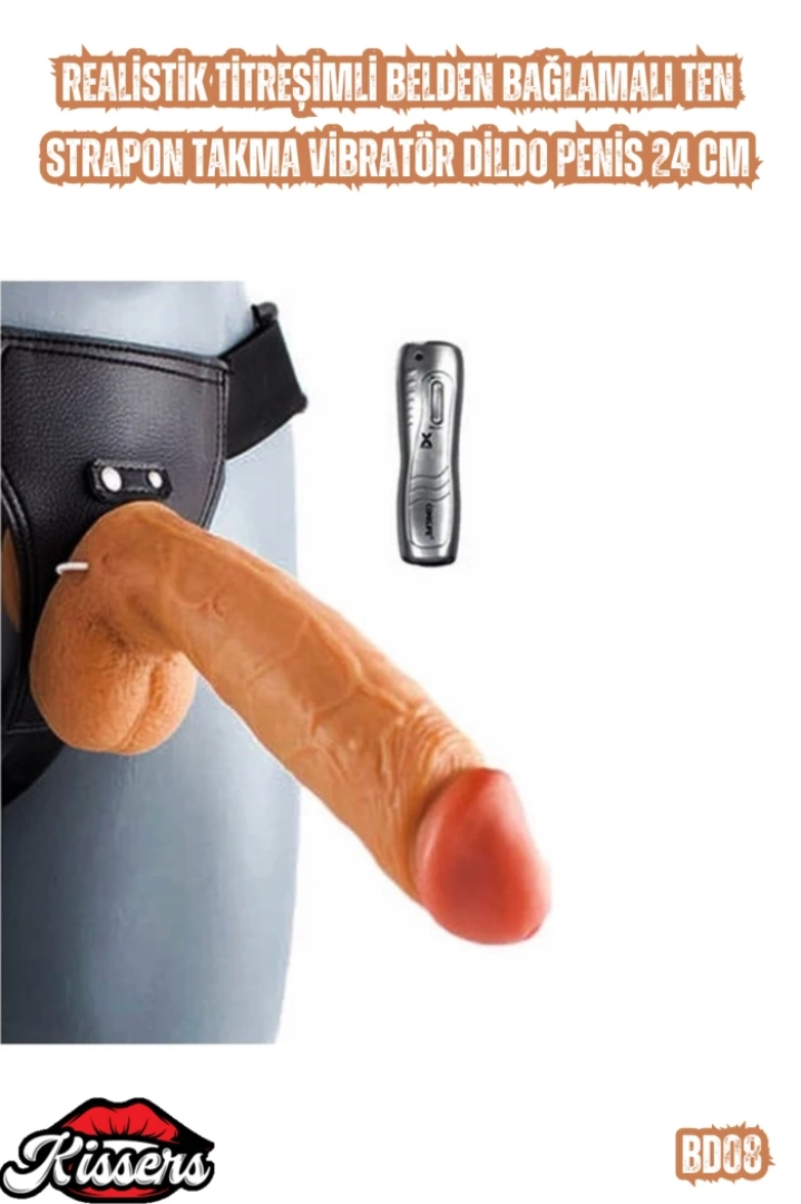 #7215 - 24 Cm Titreşimli Belden Bağlamalı Takma Vibratör Dildo Penis