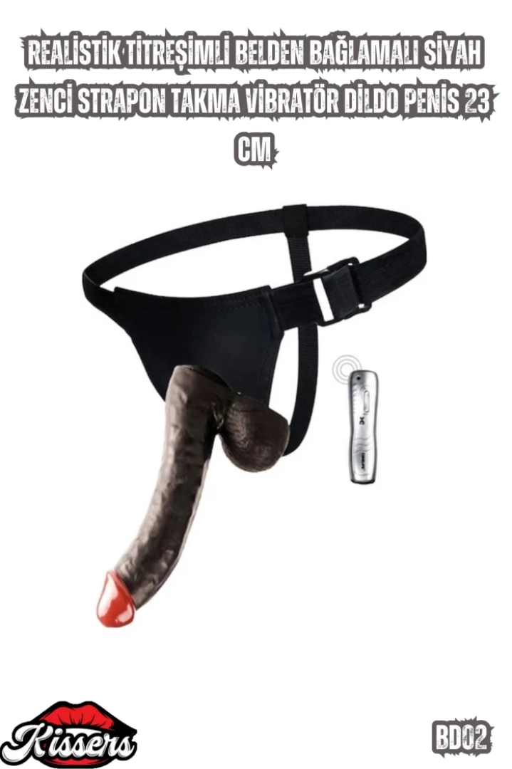 #7221 - Siyah Zenci Strapon Takma Vibratör Dildo Penis 23 Cm
