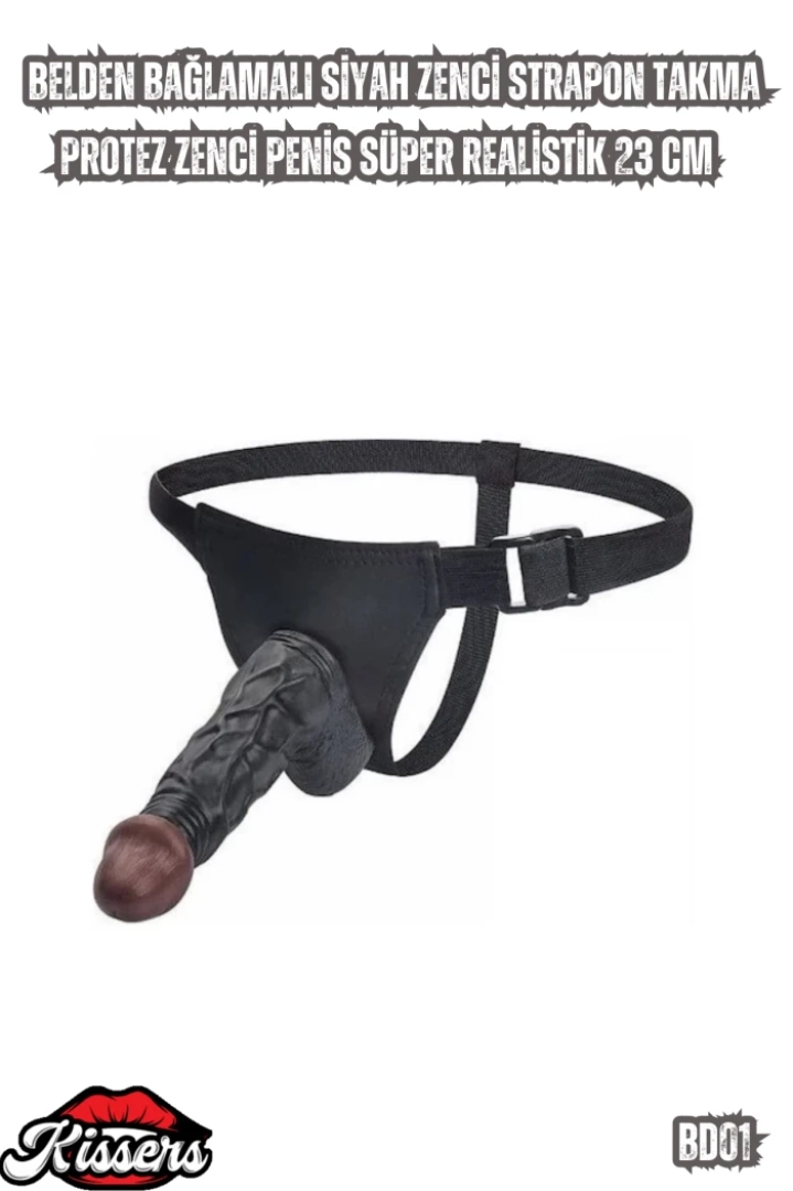 #7225 - Gerçekçi Siyah Zenci Strapon Takma Penis 23 Cm