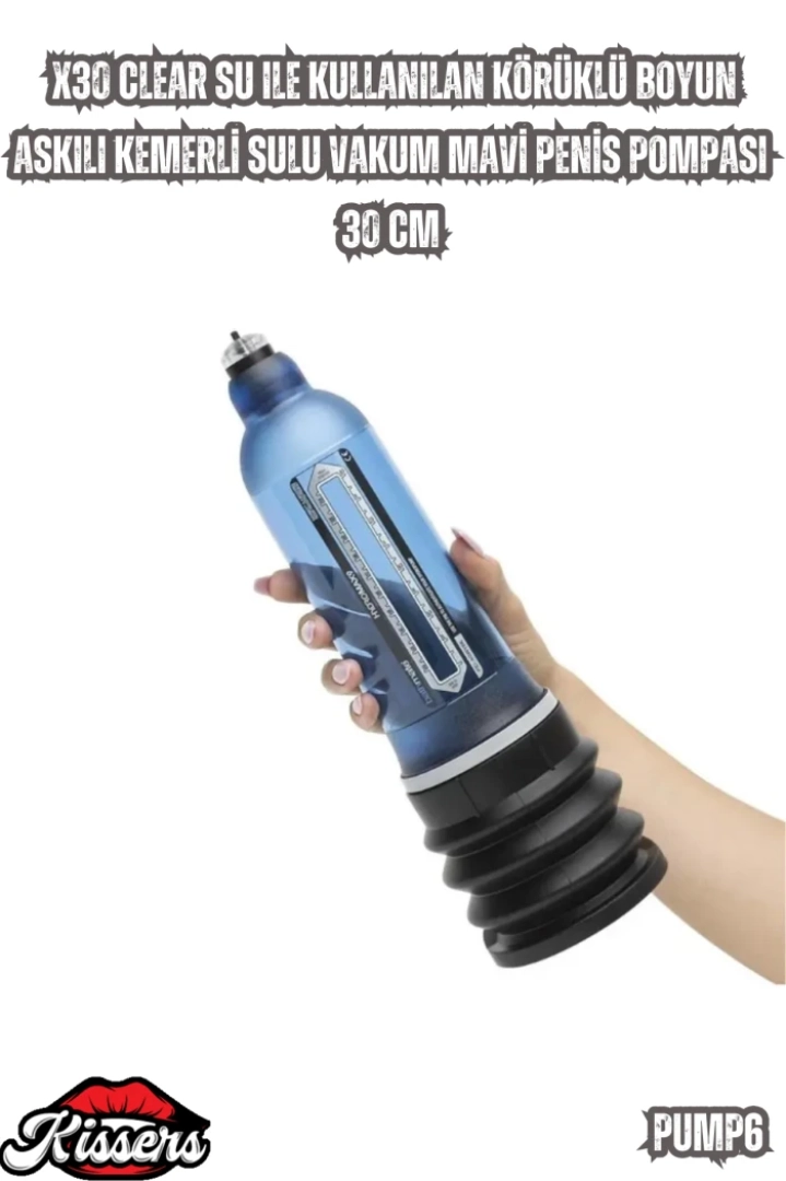 #7237 - Kemerli Sulu Vakum Mavi Penis Pompası 30 Cm