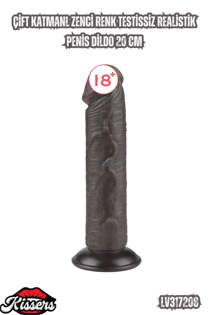 #7249 - Gerçekçi 20 cm Çift Katmanlı Zenci Renk Penis Dildo