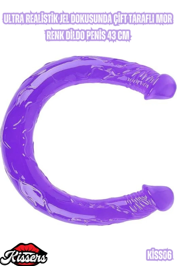 #7275 - Ultra Realistik Çift Taraflı Mor Dildo Penis 43 Cm