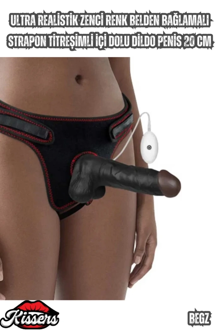 #7309 - 20 Cm Zenci Renk Belden Bağlamalı Dildo Penis