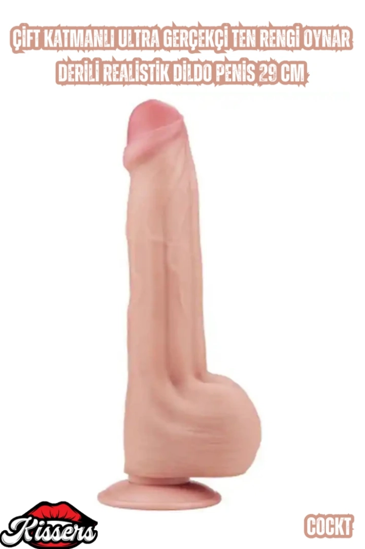 #7323 - Çift Katmanlı Gerçekçi Ten Rengi Oynar Derili Dildo Penis 29 Cm