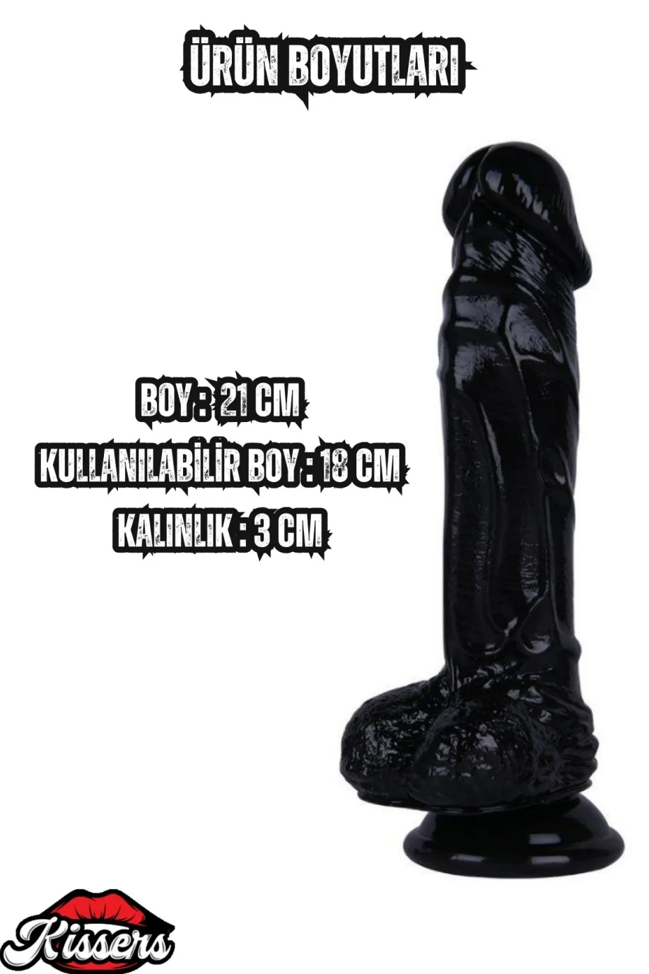 #3133 - Ultra Realistik Siyah Penis Uzunluğunda Vantuzlu 21 Cm