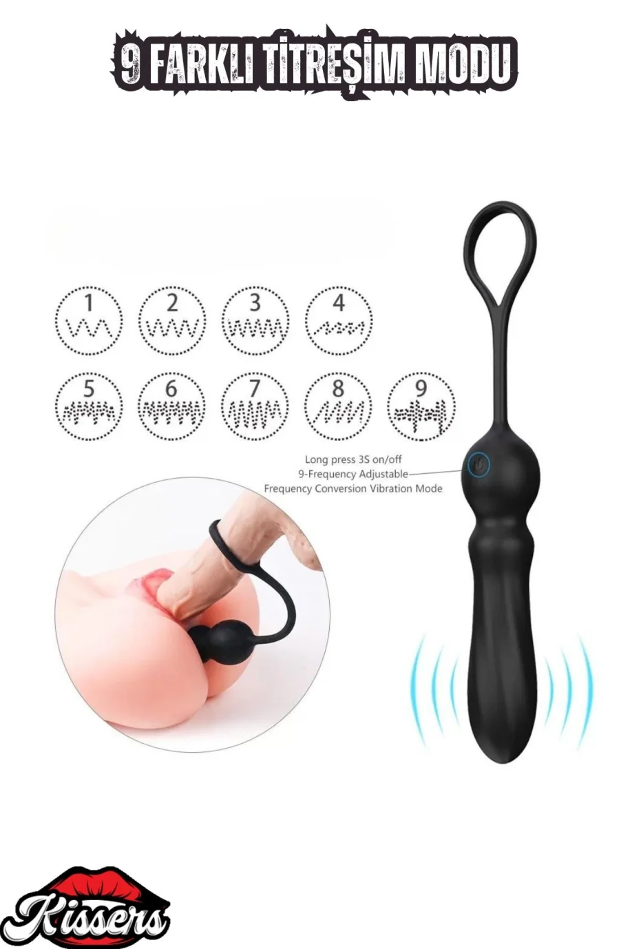 #3399 - Medikal Silikon Prostat ve G Spot Uyarıcı Penis Halkalı 9 Modlu