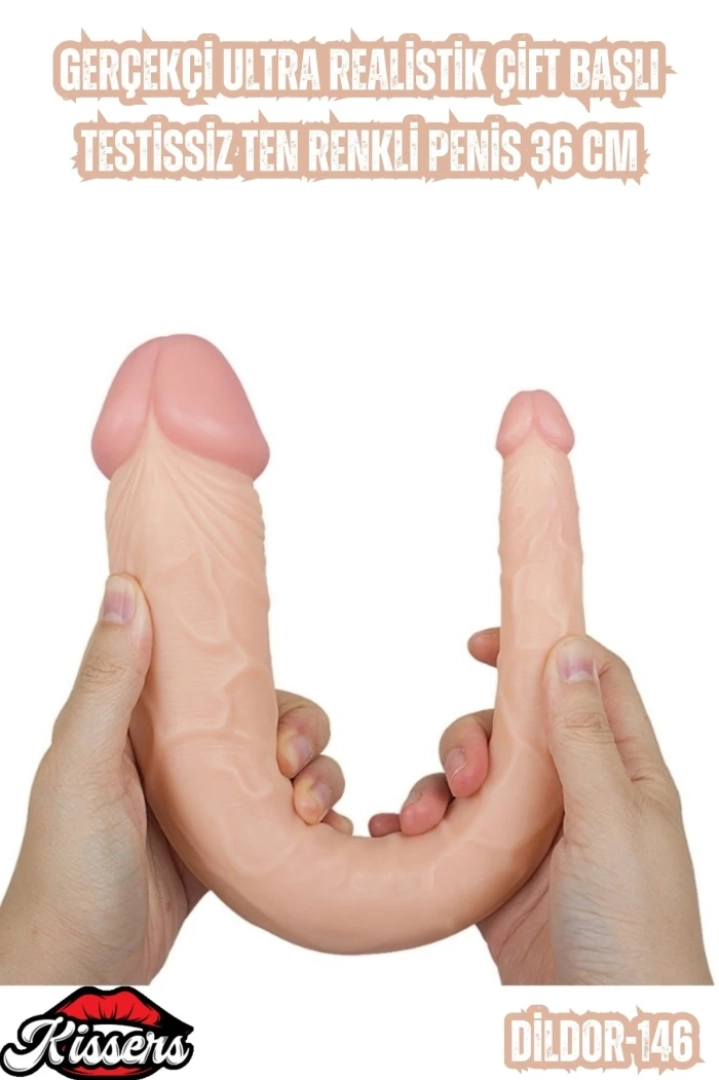 #6730 - Gerçekçi Ultra Realistik Çift Başlı Ten Renkli Penis 36 Cm
