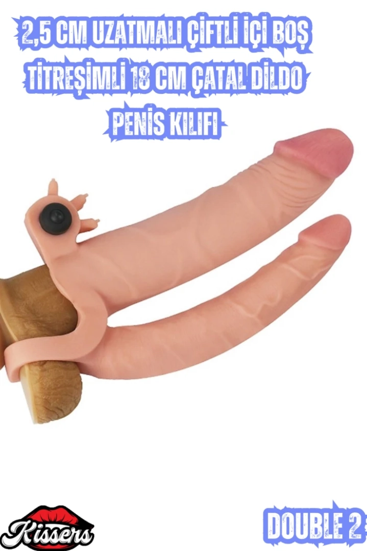 #7393 - 2,5 CM Uzatmalı Titreşimli Çatal Dildo Penis Kılıfı