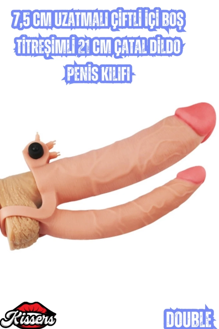 #7394 - Çiftli İçi Boş Titreşimli Dildo Penis Kılıfı