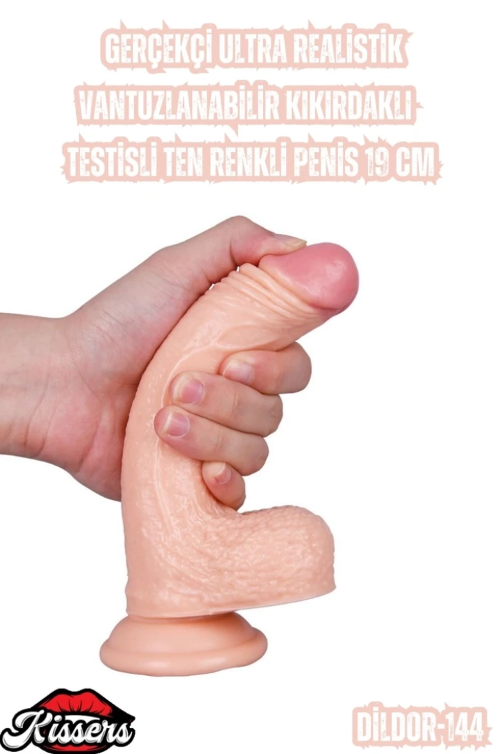 #6732 - Ultra Realistik Ten Rengi 19 Cm Penis - Gerçekçi Vantuzlu Kıkırdaklı Penis