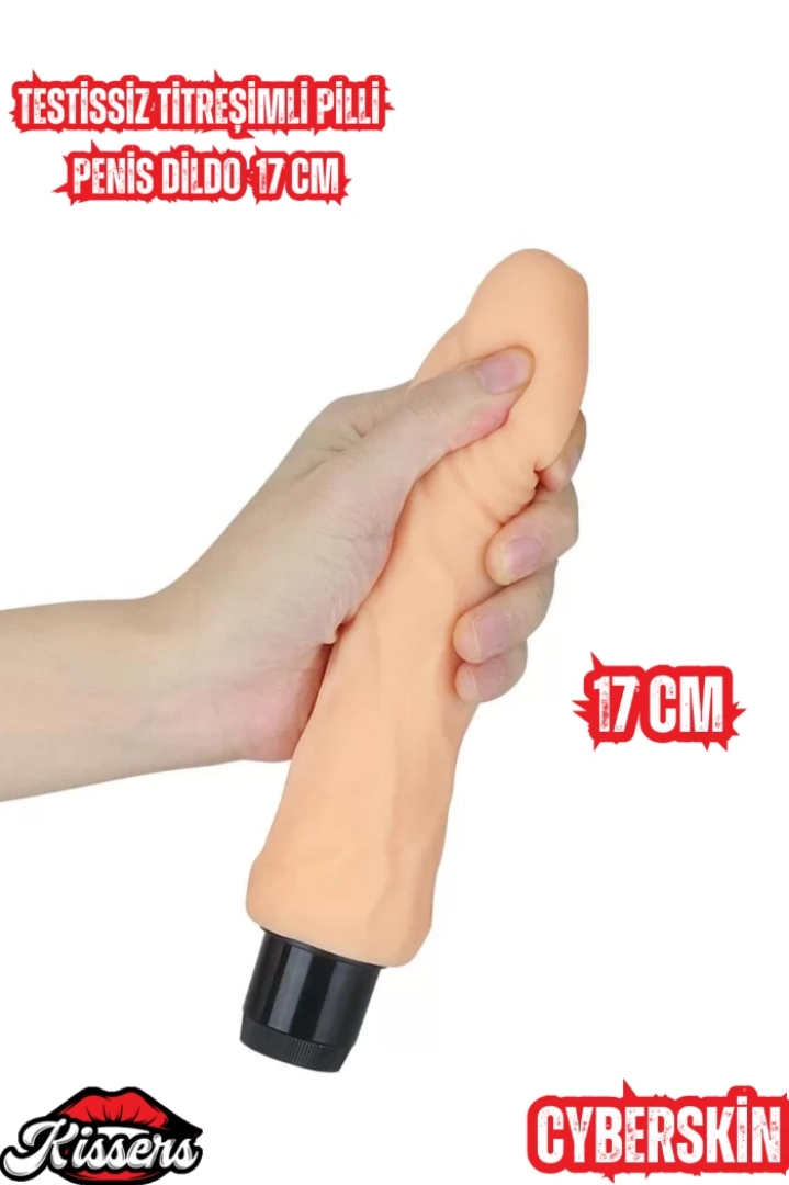 #7403 - 17 CM Testissiz Titreşimli Pilli Penis Dildo