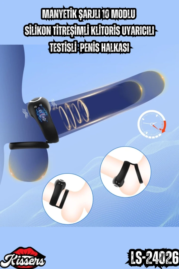 #7414 - Titreşimli Klitoris Uyarıcılı Testisli Penis Halkası
