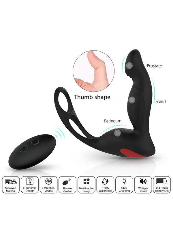 #8902 - Penis Halkalı Prostat Şarjlı Uzaktan Kumandalı Anal Vibratör