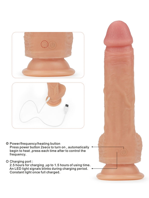 #9509 - Döner Başlı Çift Katmanlı Isıtmalı Şarjlı Titreşimli Gerçekçi Dildo 21.5 cm