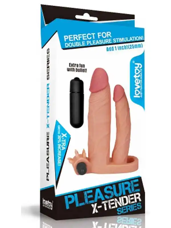 #8965 - X Tender İkili Titreşimli Realistik Penis Kılıfı 2.5 cm Uzatmalı