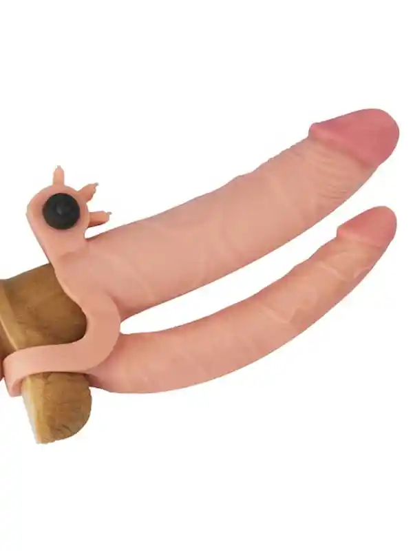 #8963 - X Tender İkili Titreşimli Realistik Penis Kılıfı 2.5 cm Uzatmalı