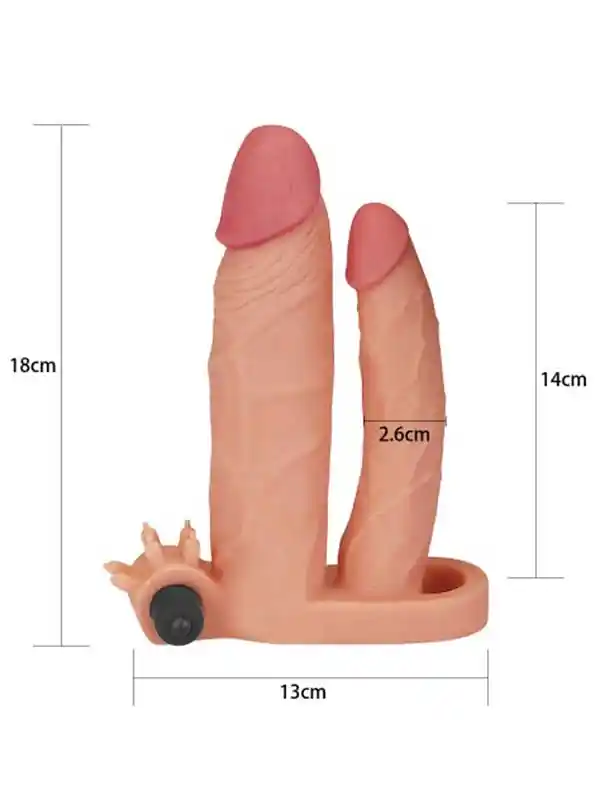 #8961 - X Tender İkili Titreşimli Realistik Penis Kılıfı 2.5 cm Uzatmalı