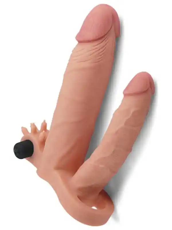 #8964 - X Tender İkili Titreşimli Realistik Penis Kılıfı 2.5 cm Uzatmalı
