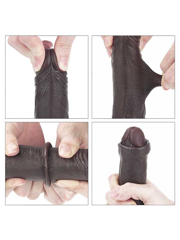 #9523 - Kayar Derili Çift Katmanlı Gerçekçi Dildo 17.5 cm Siyah