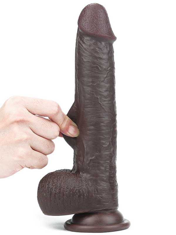 #9516 - Kayar Derili Çift Katmanlı Realistik Dildo 23 cm Siyah