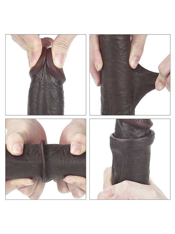 #9518 - Kayar Derili Çift Katmanlı Realistik Dildo 23 cm Siyah