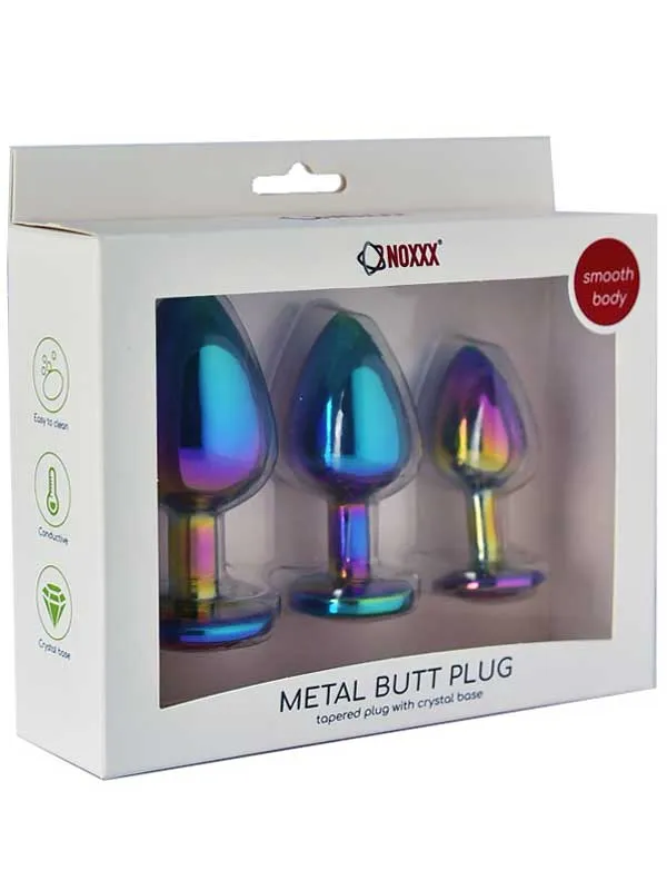 #9416 - NOXXX Çok Renkli Taşlı Çelik Anal Plug 3&#039;lü Set