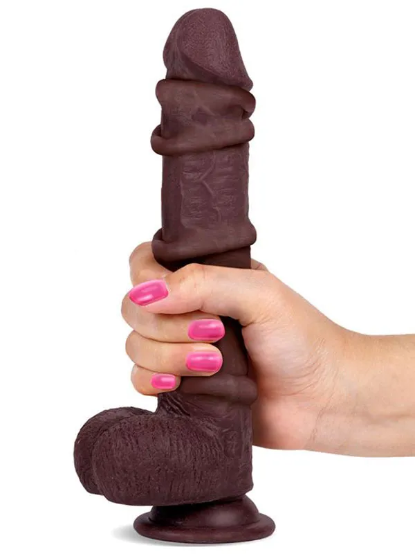 #8515 - 8&quot; Dual Layer Oynar Derili Realistik Siyah Penis 20 cm