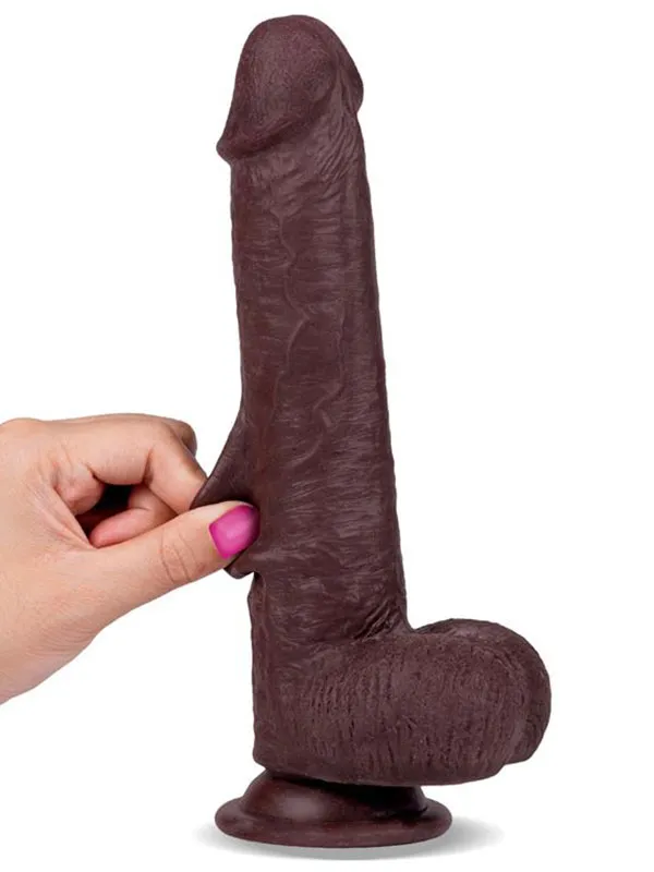 #8513 - 8&quot; Dual Layer Oynar Derili Realistik Siyah Penis 20 cm