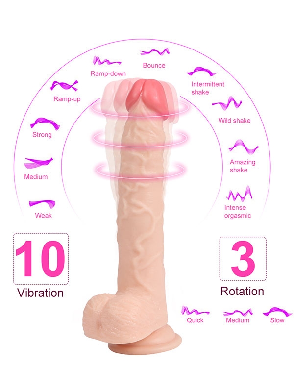 #9467 - Uzaktan Kumandalı Şarjlı Döner Başlı Titreşimli Realistik Dildo 23 cm