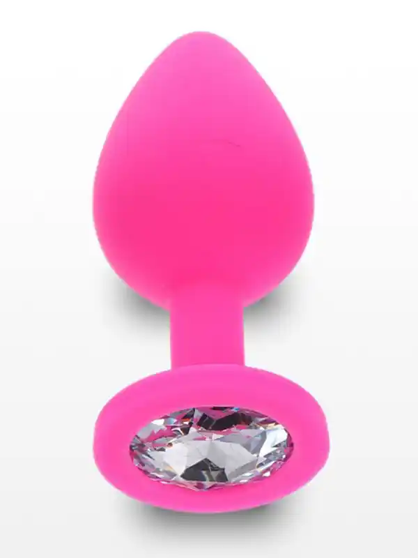 #8739 - Silikon Yumuşak Dokulu Taşlı Anal Plug Medium Pembe