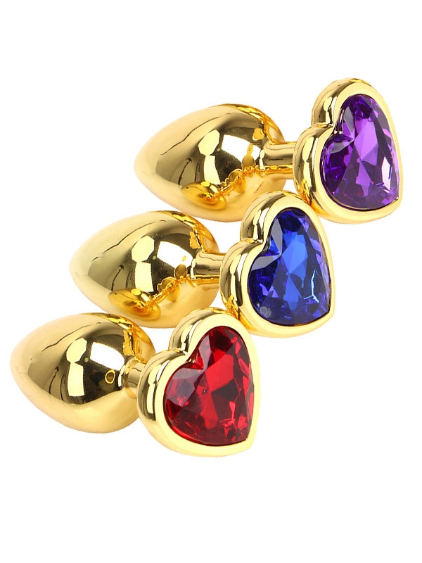 #NN06 - NOXXX Çelik Gold Kalp Mücevherli Anal Plug 3&#039;lü Set